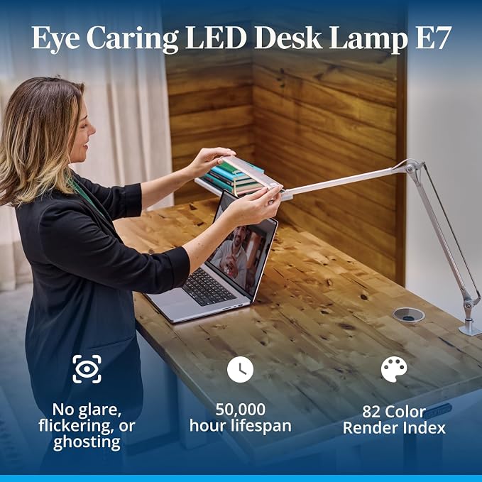 UPLIFTDESK E7 LED Desk Lamp with Clamp - 3 Color Mode Architect Desk Lamp | Dimmable Desk Lights for Home Office, Computer Desk Light with Adjustable Swing Arm, Modern Desk Lamp for Standing Desk