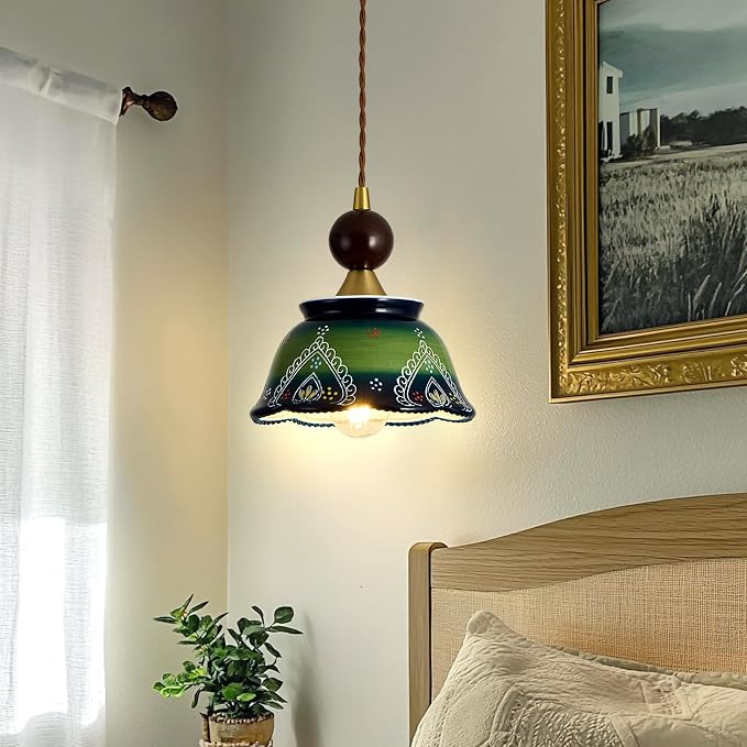vintage ceramic pendant light 1-Light Green Adjustable Cord Chandelier | Industrial pendant light fixtures Hanging Light for Kitchen Island Bar