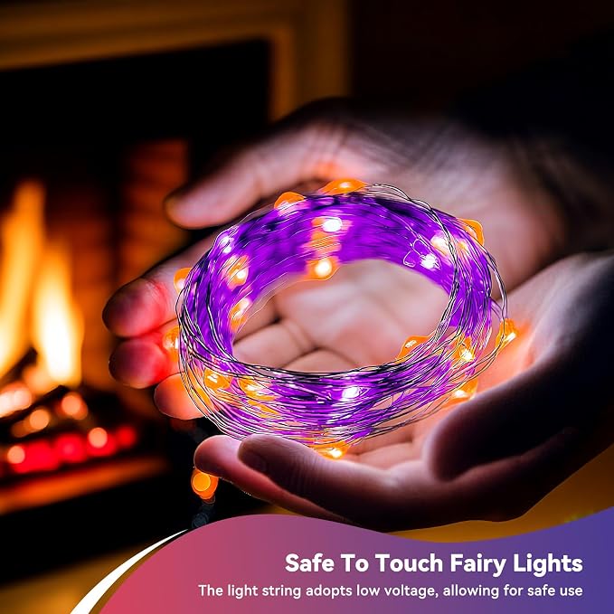 LitHome 4 Pack Halloween Fairy Lights Battery Operated Each 20FT 60 LED | Purple and Orange Twinkle Lights with 2 Modes Indoor, Waterproof Led Fairy String Lights for Party Wreath Garland DIY Decor