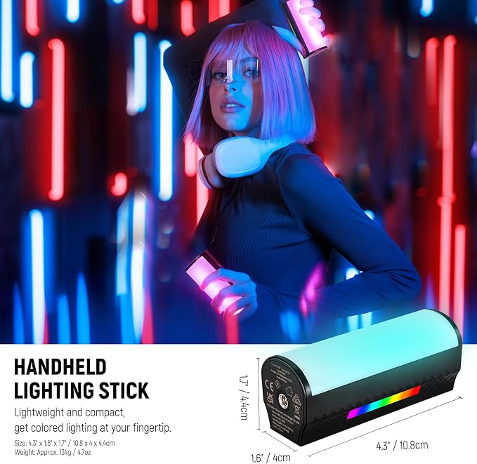 NEEWER Magnetic Handheld Light Wand [2 Pack] with APP Control, 360° Full RGB Mini LED Video Light Stick 2500K~8500K Dimmable CRI 97 with 2550mAh Battery, 17 Scenes for Photography Vlog TikTok, TL97C