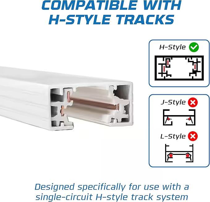 OHLECTRIC Track Light NT-327W H-Track Lighting Outlet Adapter, H-Type Track (2-Pack) White Power Plug Accessory for Track Rail Systems