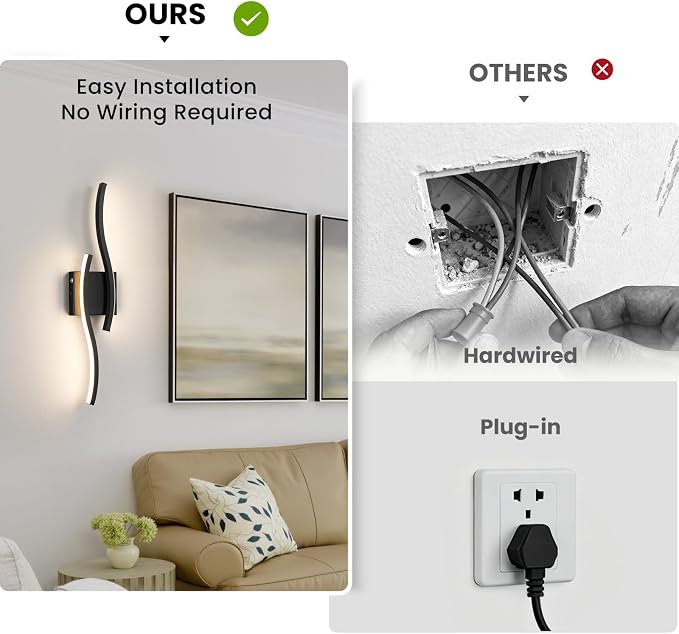 Black Battery Operated Wall Sconces: 23.6 Inch Rechargeable Sconce Lighting Set of 2 with Remote /3 Colors/10-100% Dimming/Timer Modern LED Wall Light for Bedroom Living Room Hallway Bathroom, 2 Pcs