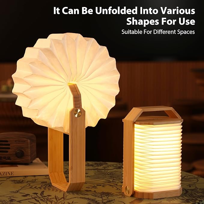 Foldable Japanese Style Lantern, 1200mAh Rechargeable, 4-6H Runtime, 2-in-1 Handheld & Table Lamp, Soft Warm Light, Outdoor Camping Travel Gear, Home Decor & Gift (Bamboo)