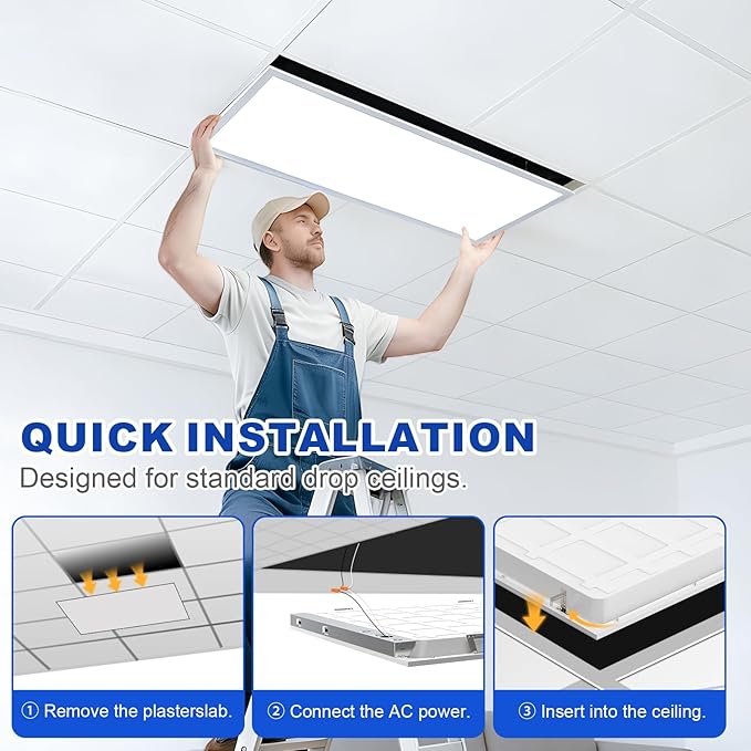 JESLED 4Pack 2x4 led Flat Panel Light, 10800LM, Drop Ceiling Lights Fixture for Office Shop Garage Basement Laundry, 30W/40W/50W/60W/72W Selectable, 5CCT Switchable, 0-10V Dimmable, DLC ETL Listed