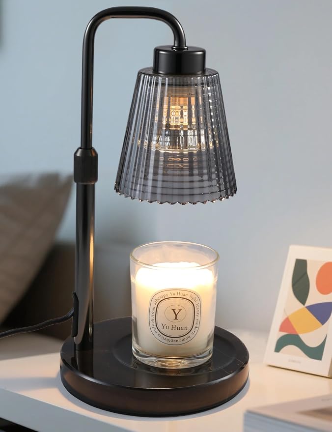 Marble Candle Warmer Lamp Green with Cycle Timer, Dimmable Wax Melt Warmer | 24h Cycle Timer Dimmable Wax Melt Warmer with 2 Bulbs, Fall Decor for Home Living Room Halloween Decorations Gifts for Mom