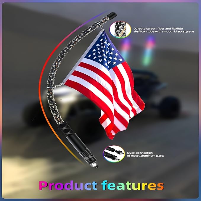 S7 2PCS 2FT Led Whip Light/Spiral RGB Remote Control Lighted Antenna Whips for Can-am ATV UTV RZR Polaris Dune Buggy 4-Wheeler Offroad Truck (2FT)