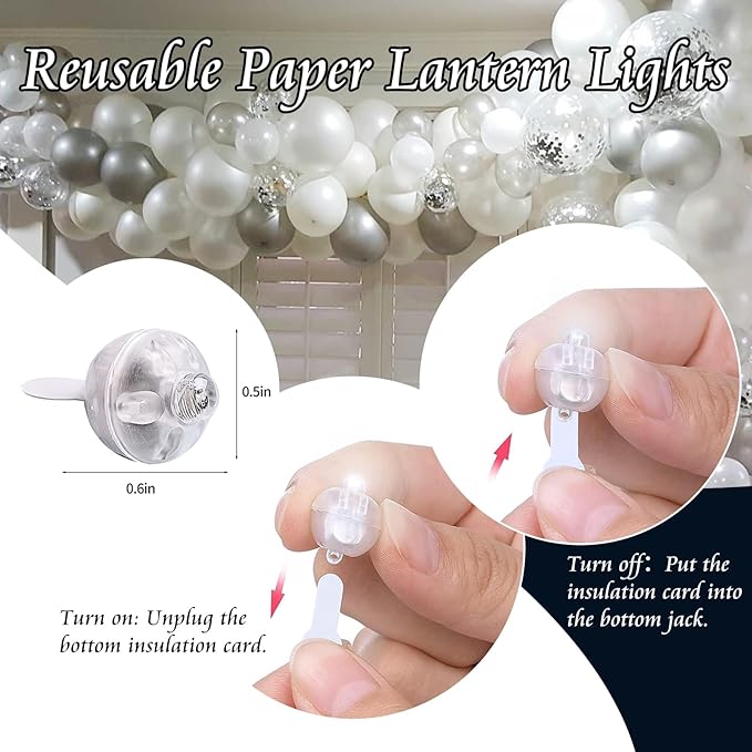 100pcs Balloon Lights with Hook Mini Led Lights Round Long Standby Time Multicolor Ball Light Paper Lantern Balloons Lights for Birthday Party Christmas Halloween Decoration White