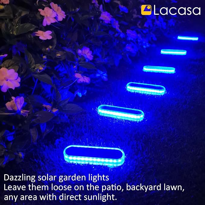 Lacasa Solar Deck Lights, 4 Pack 40LM Solar Powered Step Lights Blue Light, LED Dock Light Outdoor In-Ground Lights IP68 Waterproof Auto ON/Off for Garden Stairs Driveway Pathway Lighting