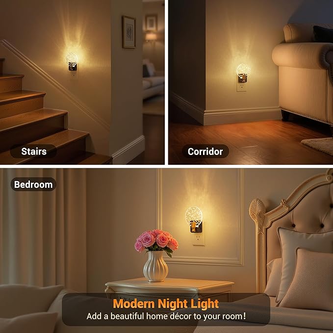JandCase Night Light, Dimmable Night Lights Plug into Wall 2 Pack | Bubble Nightlight with Auto On/Off Light Sensor, 0-100LM LED Round Nightlights, 180°Rotatable Acrylic Nite Light for Hallway