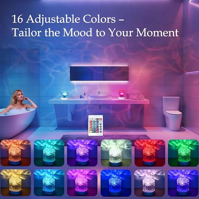 Rechargeable Shower Lights for Inside Shower-Ocean Wave Projector Light for Bathroom Bath Tub-Cordless LED Bathroom Lights 3D Water Ripple Light Ocean Lamp for Bathtub Relaxing Spa,Northern Lamps