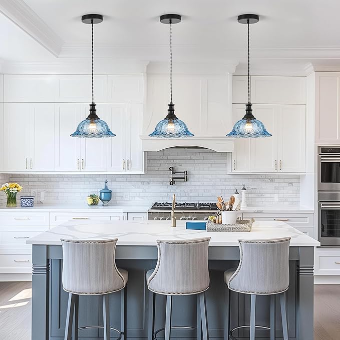 HDDFL Glass Pendant Lights Modern Pendant Lighting Fixtures Hanging Lamp for Kitchen Island Bedroom Dining Room Coffee Shop Hallway Blue and Black