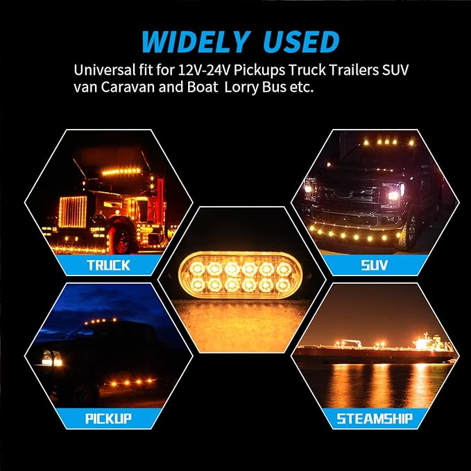 20 Pcs Aluminum LED Strobe Lights– Amber/White Dual-Color Warning Lights | 12 LEDs Per Light, 18 Flash & Steady Modes, IP65 Waterproof, Emergency Flashing Construction Caution Lights for Truck Car ATV