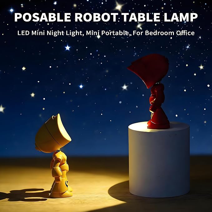 LED Mini Night Light,Adjustable Cute Cartoon Robot Companion Table Light,Adjustable Lonely Robot Cartoon Cute Robots Design Companion Table Light Magnetic Base for Gifts (White)