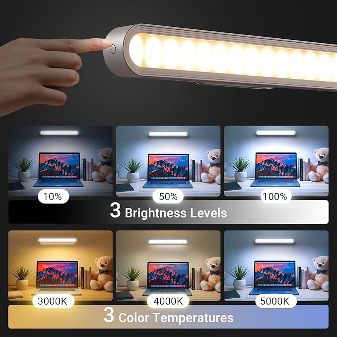 Under Cabinet Lighting, 2600mAh Rechargeable Mirror Light, 3 Colors Adjustable Magnetic Dimmable Closet Lights with Battery Level Display, Wireless Under Counter Lights for Kitchen, Bedside