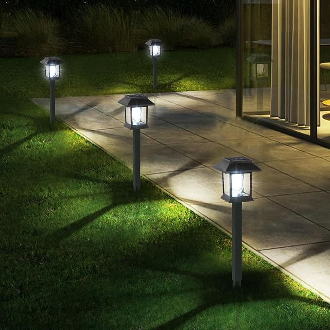 Solar Lights Outdoor, 6 Pack 6000K Waterproof Auto On/Off Solar Pathway Lights for Garden, Landscape, Path, Yard, Patio, Driveway, Walkway Decor