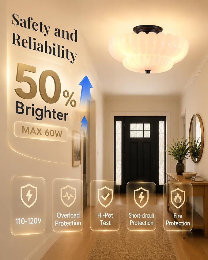 Semi Flush Mount Ceiling Light Fixture 14" Vinatge Black Ceiling Lights Mid Century Modern Milk White Glass Close to Ceiling Lighting Fixtures for Bedroom Hallway Kitchen Laundry Room Bathroom
