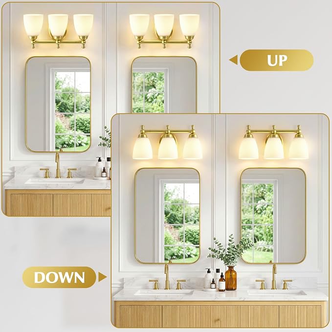 EJIAXIN 3 Light Bathroom Vanity Light,Gold Bathroom Lighting Fixtures Over Mirror Modern Bathroom Light Fixtures for Living Room Bathroom Bedroom Cabinet About Mirror