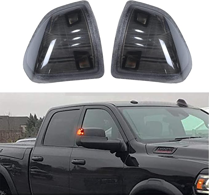 LED Side Mirror Turn Signal Light Smoked Cover Lens 2Pcs Compatible with Dodge Ram 1500 2500 3500 4500 5500 68302828AA 68302829AA Left Driver Right Passenger Lamps Two Wire