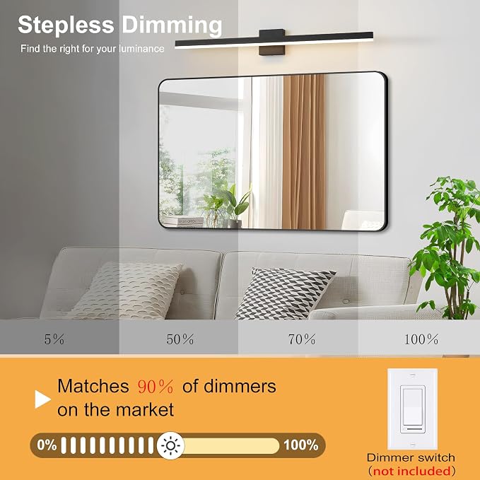 Black Bathroom Vanity Light Fixture 39.4'' 20W Dimmable 5CCT LED Hardwired | Bathroom Light Fixture Over Mirror, Bathroom Wall Sconce, Rust-resistant, ETL Certificated, 2700K/3000K/3500K/4000K/5000K