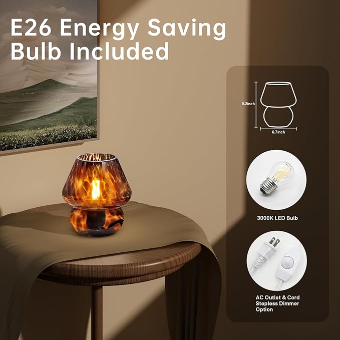 Mushroom Lamp Small Lamp Table Lamp for Bedroom, Desk Bedside Lamps for Living Room,Mushroom Decor Cute Mini Modern Mid Century Lamps for Night Stands,Aesthetic Home Decor (Flame Black)