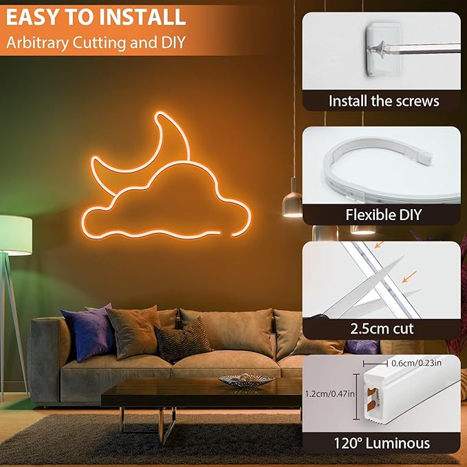 Neon Rope Lights 32.8ft, 3000K Warm White Dimmable LED Strip Lights, 24V Flexible Cuttable IP67 Waterproof LED Rope Lights for Bedroom Indoor Outdoor (Power Adapter Included)