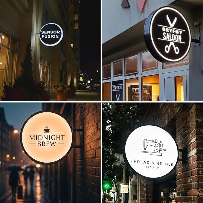 Custom Lightbox Logo Sign for Business, Outdoor Round LED Sign Personalized | for Shop Salons Cafes Bar Restaurant Advertising Light, Double/Single Sided Storefront Wall Decor, Waterproof, Upload Picture