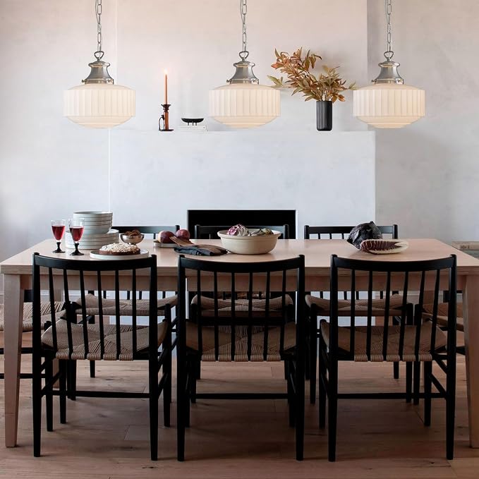 Vintage Milk Glass Pendant Light Fixtures, 10.63" Milk Glass Chandelier, Brushed Nickel Pendant Lights Kitchen Island, Milk Glass Pendant Light for Kitchen Island Lighting, Dining Room & Entryway