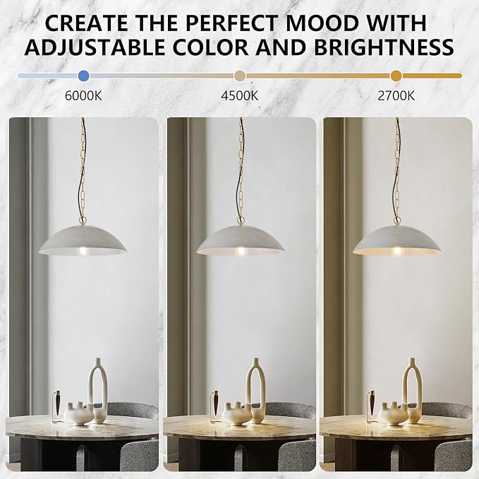 16" Pendant Lights Kitchen Island, Cement Gray Modern Large Pendant Light, Adjustable Hanging Light Fixture for Kitchen Living Room Dining Room Bedroom Café(2 Pack)