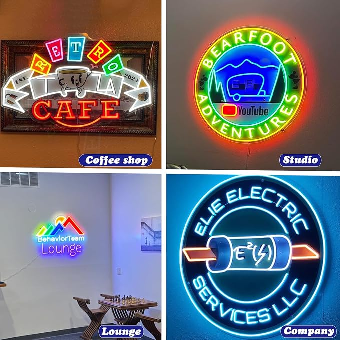 Custom Neon Sign Logo for Business, Plug/Battery Operated LED Picture Signs | Dimmable/RGB Neon Light, Easy Hanging/Wall LOGO Customizable UV Printed for Shop Bar Spa Office Room, Personalized Home Decor