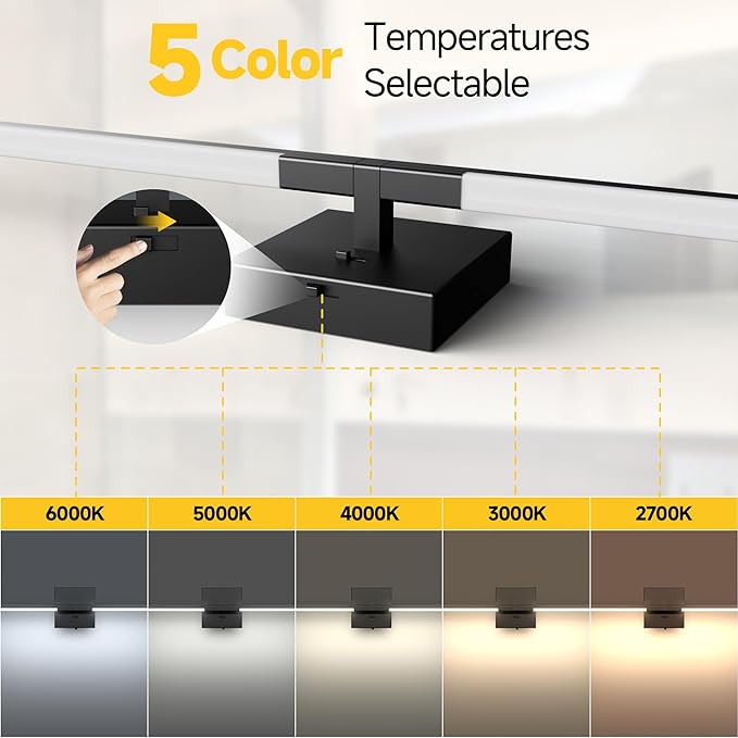 Vanity Lights 48 inch, 4-Level Brightness Built-in Dimmer, 28W Dimmable 5CCT Bathroom Light Fixtures Over Mirror, Black Vanity Lights for Bathroom Mirror Cabinets Bedroom-FCC ETL Certified