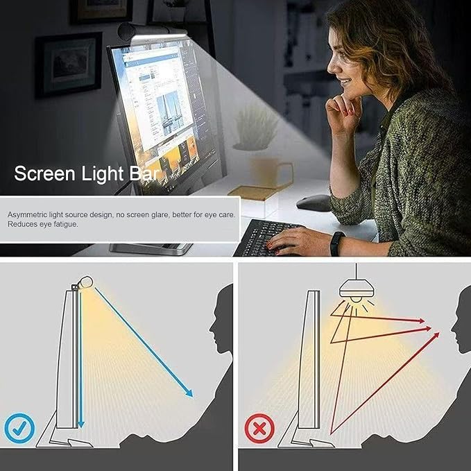 ASHATA Monitor Light Bar, Screen Monitor Light Bar for Eye Caring, USB Reading LED Task Lamp 3 Color Temperature Dimmable Anti Glare, for Home Office Working