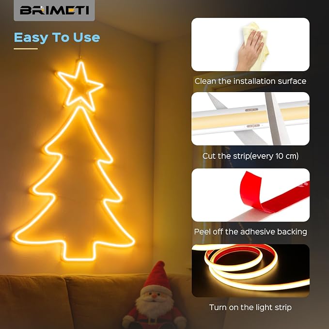COB LED Strip Lights Waterproof 65.6Ft Self-Adhesive Outdoor 110V Neutral White 4000K LED Neon 10mm Width Rope Tape Lighting 320LED/M Cuttable Super Bright for Under Cabinets Garden Kitchen