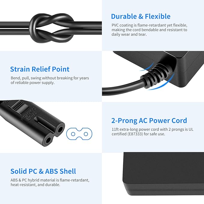 Neewer AC 100-240V to DC 12V 5A 60W Power Supply Adapter with 6.5 feet/2 Meters Power Cable Compatible with 660 960 LED Video Light and Max. 12V 5A 60W Ring Light (US Plug)