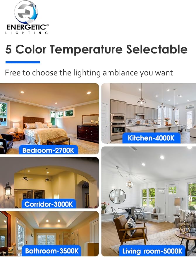 6 Pack 5CCT 6 Inch LED Disk Light, Dimmable Flush Mount Ceiling Lights, 2700K/3000K/3500K/4000K/5000K Selectable, 15W 1100LM, CRI 90, Low Profile Surface Mount Ceiling Disc Light, Wet Rated & ETL