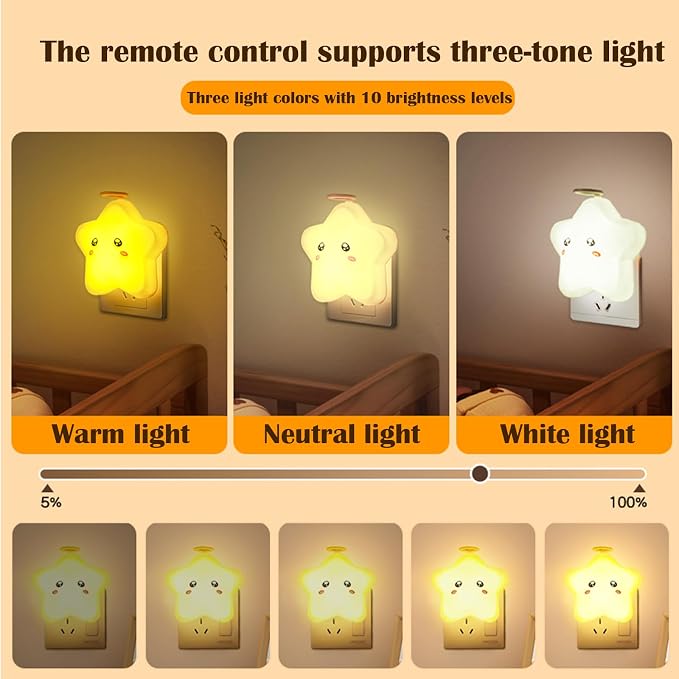 Night Lights Plug Into Wall [2 Pack],LED Dimmable Remote Control with Switch,3 Color Modes,10 Brightness Levels,Timer Function Decorative Nightlight for Bedroom Children Room Gift
