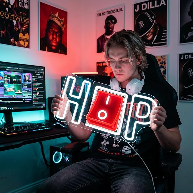 Hip Hop Neon Sign, Hip-hop LED Sign for Wall Decor, USB Powered Adjustable Brightness Hiphop LED Light for Bedroom Bar Club Pub Studio Party Decor, Light Up Business Store Sign Unique Gift