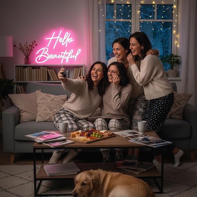 Hello Beautiful Neon Sign Pink Neon Sign Wall Decor Bedroom Beauty Room | Dimmable LED Pink Neon Light for Vanity Room Beauty Salon Makeup Lash Room Bachelorette Boutique Wedding Decor Gift for Girls