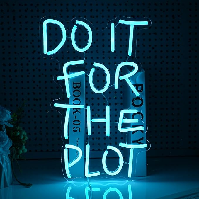 Do It For The Plot Neon Sign LED Ice Blue Letter Neon Lights for Wall Decor Dimmable USB Powered Neon Light Up Sign for Bedroom Office Party Wedding Bar Decoration Gifts for Friend (16.5”*12.6”)