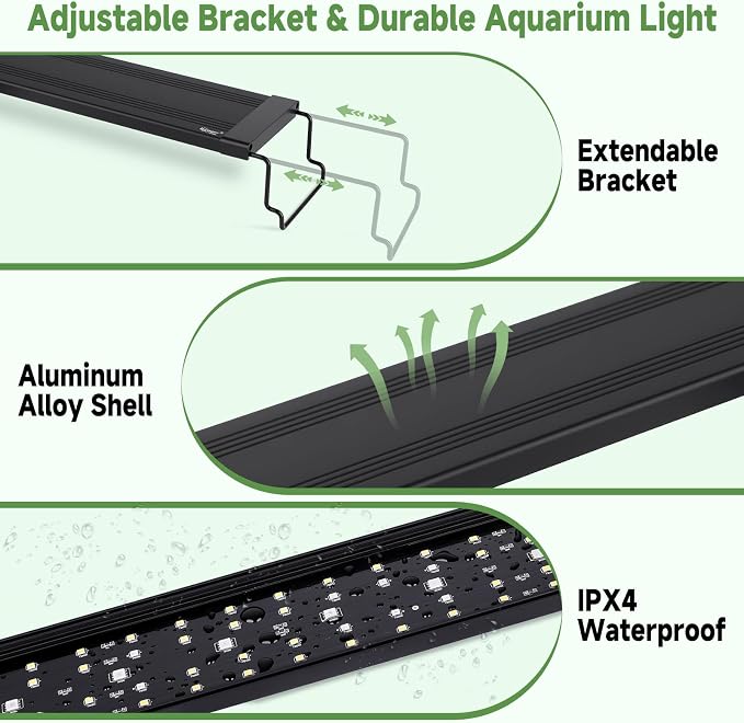 hygger LED Aquarium Light with Timer, 20W Full Spectrum Fish Tank Plant Growth Lamp, 24 H Remote Control, Adjustable Brightness & 10 Colors, Extendable Bracket, Power-Off Memory, Fits 18-24 Inch Tank