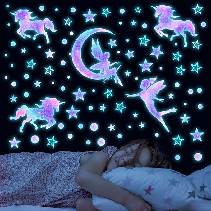 DIY Creativity Starry Sky Astronaut Night Light Wall Stickers Cartoon Rabbit Stickers Star Spaceship Night Light Stickers Room Decoration Wall Stickers (Colorful Starry Sky)