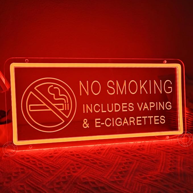 SYLHOME No Smoking Led Neon Light Sign Warning Sign Office Reflective Business Home House Scenic Area No Vaping Wall Decor Restaurant 15.75" X 7.09" USB
