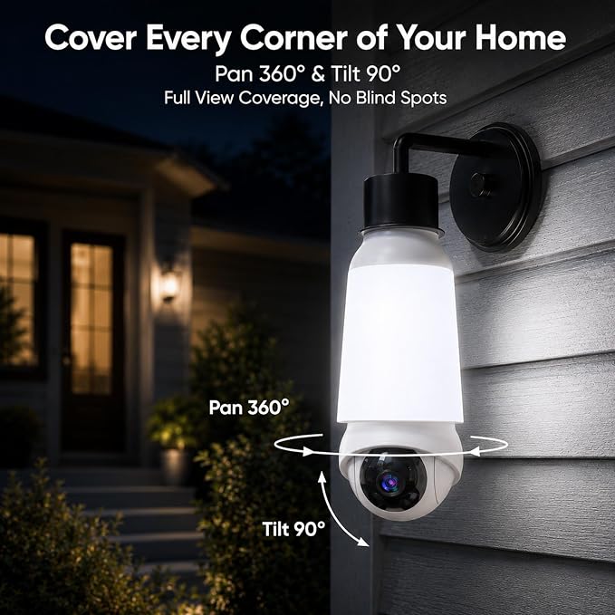 Light Bulb Security Camera, 5G&2.4GHz WiFi Light Bulb Cameras Wireless Outdoor Indoor, 2 in 1 Lightbulb Camera for Home Security, 2K HD Color Night Vision, AI Motion Detection