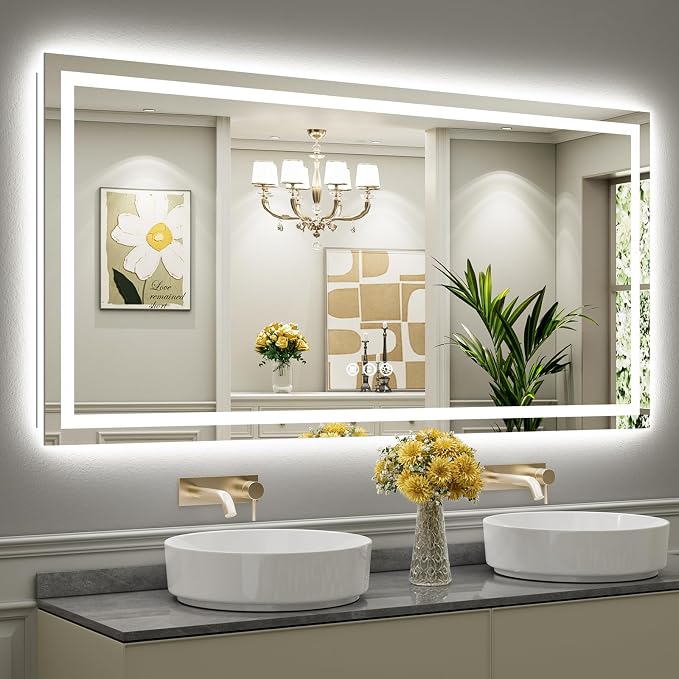 72x36 Inch LED Bathroom Mirror with Lights, Backlit & Front Lit | Anti-fog, 3 Color Dimmable, Memory Function, HD Reflection Tempered Glass, ETL Listed, IP54 Waterproof