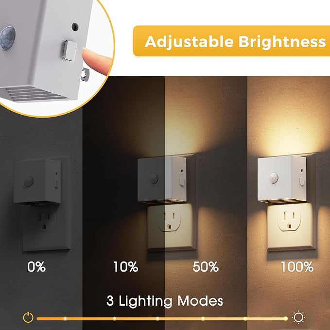 L LOHAS LED Plug in Night Light with Motion Sensor and Dusk to Dawn Sensor | LED Night Light Brightness Adjustable,3000K Soft White, Nightlight for Bathroom Hallway Kitchen 4 Pack