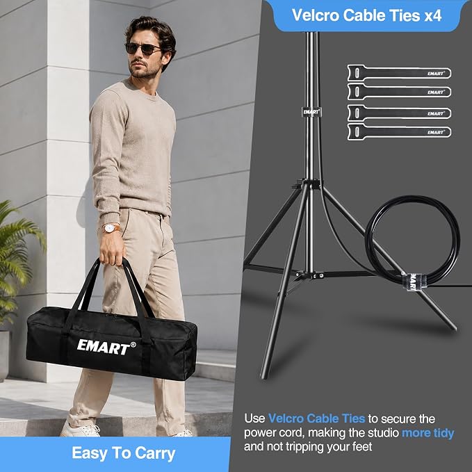 EMART Softbox Lighting Kit, 85W 20"x28" Softbox for Photography Light 2Pack | 3000K-6500K LED Bulbs with Remote, 75" Tripod, Professional Photography Lighting for Studio Lights, Portrait, Video Recording