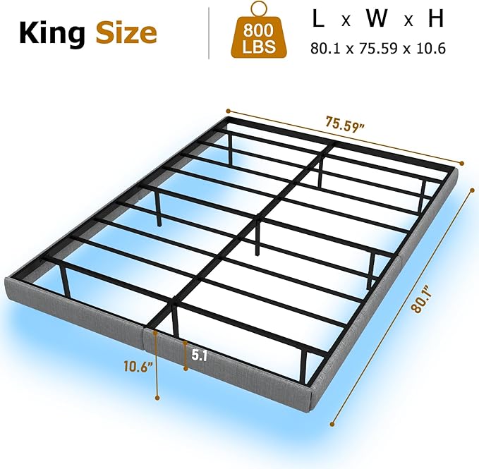 RVONOW Floating Bed Frame King with LED Lights, Under Bed Storage, Grey | Metal Platform King size Floating Bed Frame, Heavy Duty Steel Slats Support, No Box Spring Needed, Noise Free, Easy Assembly