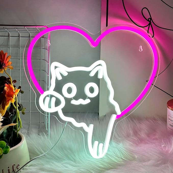 Cat Neon Sign Dimmable LED Animal Neon Light for Bedroom Kids Room Decor | Cute Cat Theme Design for Pet Lovers Kids Room Bedroom Dorm Playroom Nurseries and Animal Lovers Gift Ideas Home Decoration