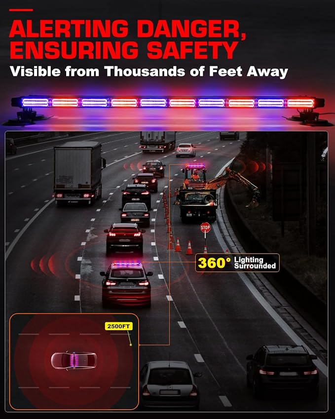 42" 206 LED Rooftop Emergency Traffic Advisor Lights Tow Truck Light bar w/Magnetic Base for Safety Construction Vehicles Trucks Pickup Snowplow Plice Fire Truck, Red/Blue