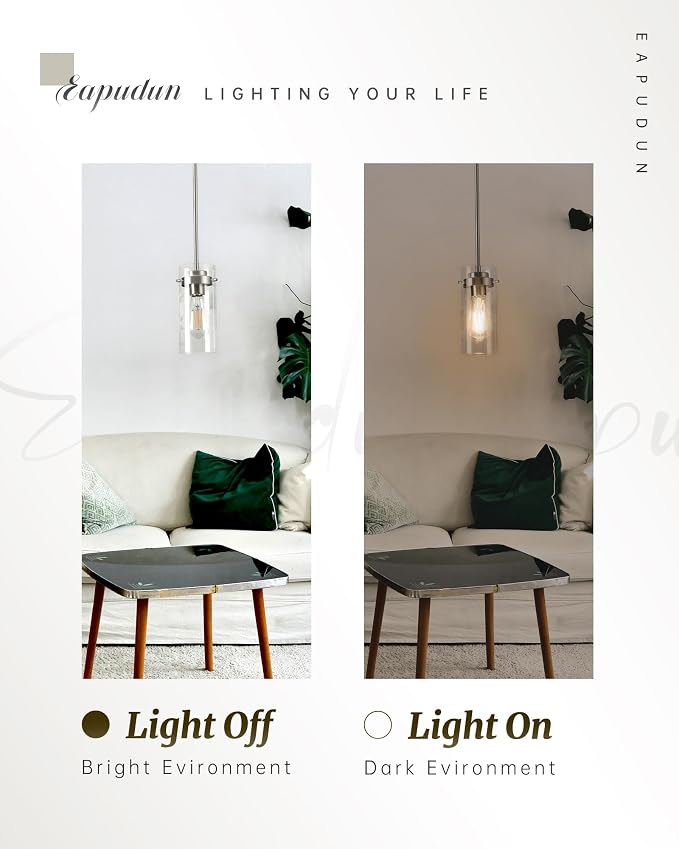EAPUDUN Pendant Light (2 Packs), Kitchen Ceiling Hanging Light, Adjustable Height, Kitchen Light Fixtures Brushed Nickel Pendant Lights, Farmhouse Pendant Lighting for Sink Island, Home Décor Lighting