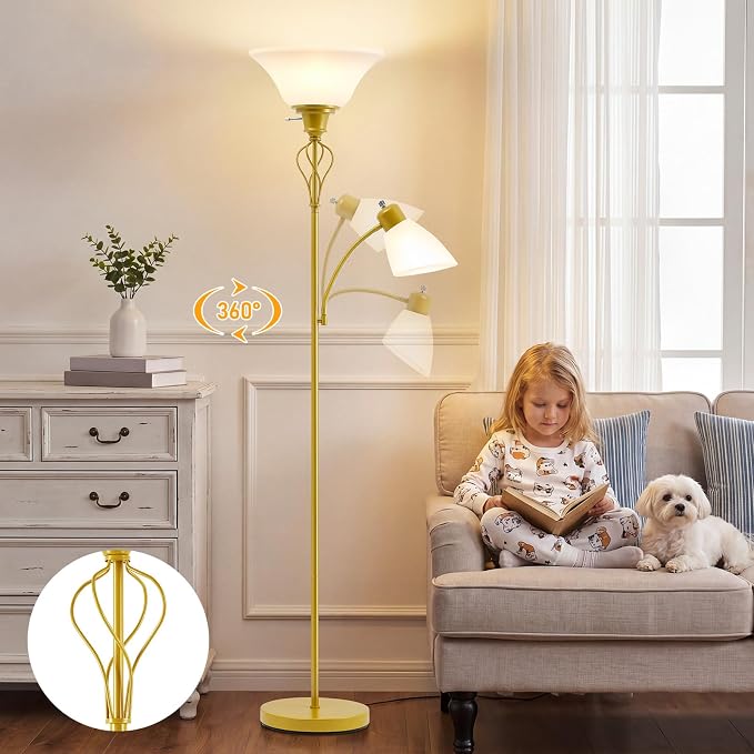 Floor Lamps for Living Room, 70" Tall Torchiere Floor Lamps, Plastic Shade | Tall Lamp with Adjustable Gooseneck Reading Light, Modern Corner Standing Lamp for Bedroom, Office, Separate On/Off Switch